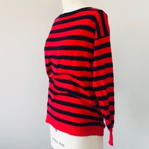 Medium Navy Blue and Red Long J CREW Sleeve Boat Neck Stretchy Pullover